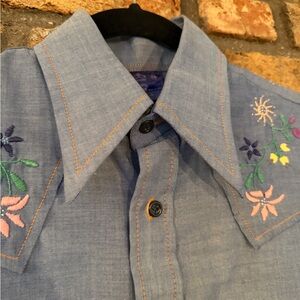 Vtg Jeans Joint Embroidered Western Shirt